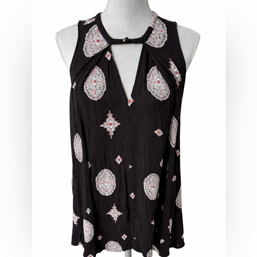 Free People Black Paisley Medallion Sleeveless Tunic Top S
